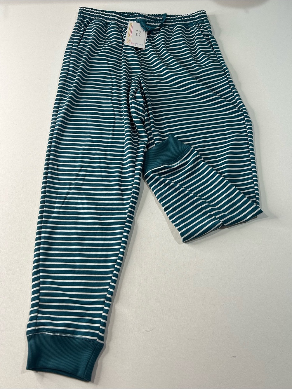 NWT LuLaRoe Large Jax Teal and White Striped Jogger Pants